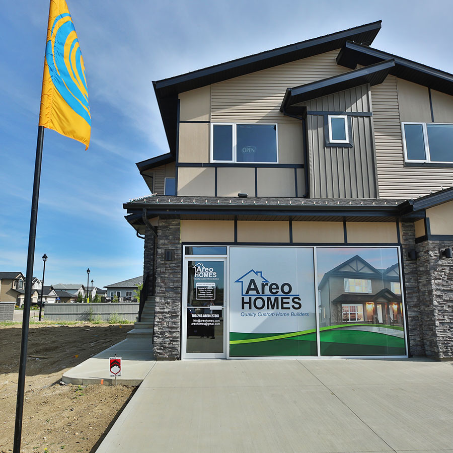 Image of the duplex showhome by Areo Homes located in West Haven Park in Leduc
