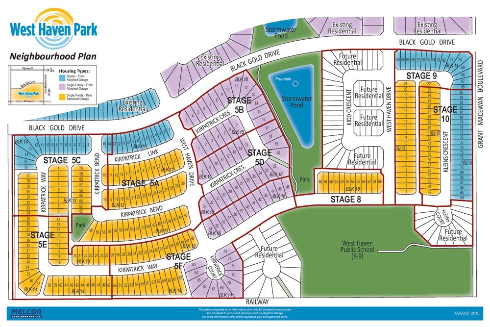West Haven Park Neighbourhood Plan, off Black Gold Drive. Stage maps of community. Public lots available for sale in Leduc, residential communities.